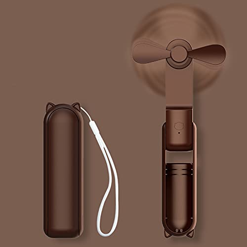 Joylifetech Handheld Mini Fan, Portable Foldable Fan with Power Bank, USB Rechargeable Small Pocket Fan, Battery Operated Personal Fan with 3 Speeds for Women Outdoor Travel (Brown)