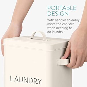 Navaris Laundry Detergent Container with Scoop - Powder Laundry Soap Tin - Vintage Style Metal Organizer Canister Box with Lid and Handles - White