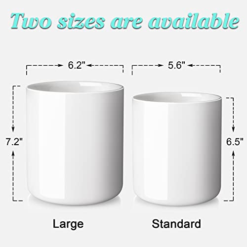 ALELION Cream White Kitchen Utensil Holder, 7.2" Extra Large Utensil Holder for Kitchen Counter, Thickenss Cooking Ceramic Utensil Crock for Utensils, Housewarming Wedding Gifts for Kitchen Decor