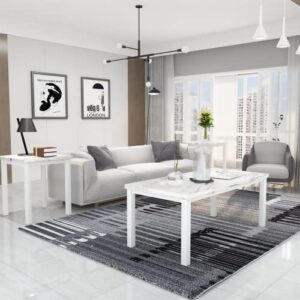 AWQM Faux Marble Coffee Table Set, Occasional Table Set of 3, Includes Accent Table & 2 Sofa Side End Tables for Living Room, White Metal Frame, White