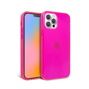 felony case - iphone 13 pro max neon pink clear protective case, tpu and polycarbonate shock-absorbing bright cover - crack proof with a gloss finish - wireless charging compatible