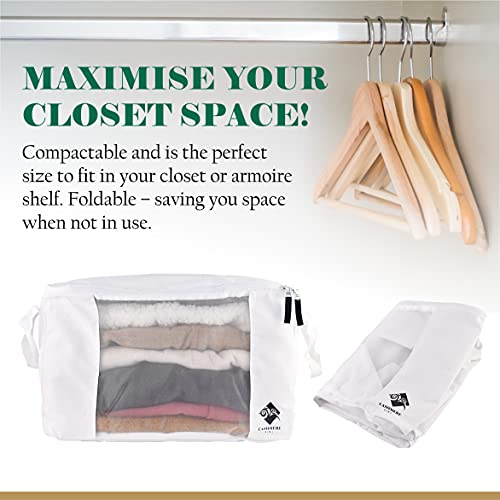 Moth Protection Sweater Storage for Closet – 2 Large Cotton Garment Bags, 30 Cedar Rings, & Mesh Window for Cashmere Sweaters – Wool & Cotton Sweater Organizer by Cashmere Kiwi, 15 x 11 x 9 In