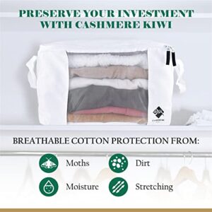 Moth Protection Sweater Storage for Closet – 2 Large Cotton Garment Bags, 30 Cedar Rings, & Mesh Window for Cashmere Sweaters – Wool & Cotton Sweater Organizer by Cashmere Kiwi, 15 x 11 x 9 In