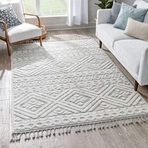 well woven salem eliana cream tribal geometric chevron pattern high-low textured 5x7 (5'3" x 7'3") area rug