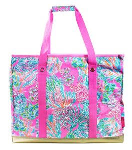 lilly pulitzer large utility tote bag, heavy duty collapsible tote, storage bin with zip lid & reinforced base, seaing things