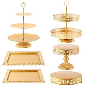 gmwd 6 pcs gold cake stands set, cake pedestal display table tiered cupcake holder candy fruite dessert plate decorating for wedding birthday party baby shower celebration