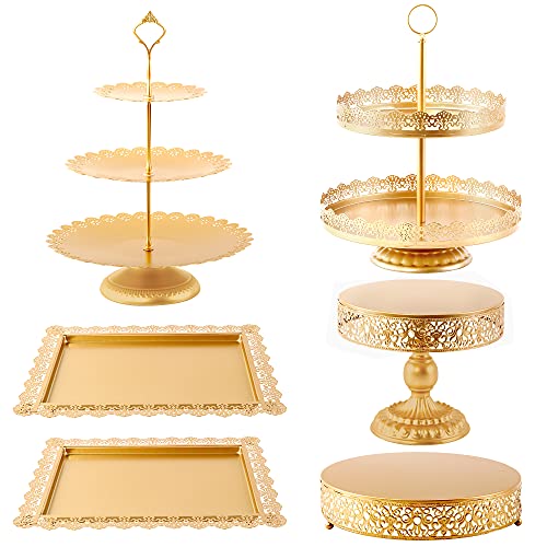 GMWD 6 Pcs Gold Cake Stands Set, Cake Pedestal Display Table Tiered Cupcake Holder Candy Fruite Dessert Plate Decorating for Wedding Birthday Party Baby Shower Celebration