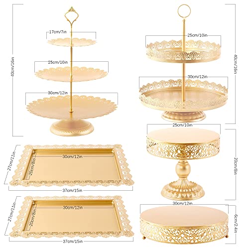 GMWD 6 Pcs Gold Cake Stands Set, Cake Pedestal Display Table Tiered Cupcake Holder Candy Fruite Dessert Plate Decorating for Wedding Birthday Party Baby Shower Celebration