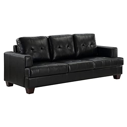 Pemberly Row 19" Modern Faux Leather Upholstered Sofa in Black