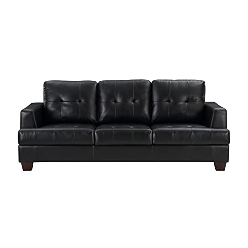 Pemberly Row 19" Modern Faux Leather Upholstered Sofa in Black