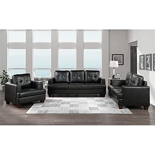 Pemberly Row 19" Modern Faux Leather Upholstered Sofa in Black