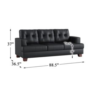 Pemberly Row 19" Modern Faux Leather Upholstered Sofa in Black