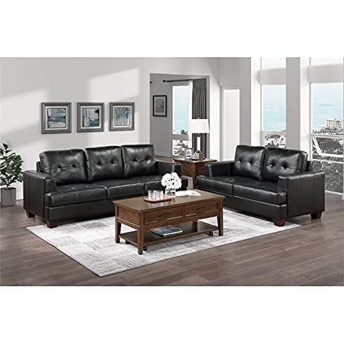 Pemberly Row 19" Modern Faux Leather Upholstered Sofa in Black