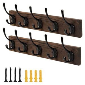 pozean coat rack wall mount 2 pack hat rack with 10 wall hooks coat hooks, wall coat racks with hooks for hanging coats, hats, jacket, bags, scarf, keys