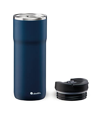 Aladdin Barista Java Thermavac Leak-Lock Stainless Steel Thermos Travel Mug for Hot Drinks 0.47L Navy Blue – Keeps Hot for 4 Hours - BPA-Free Reusable Coffee Cups - Leakproof - Dishwasher Safe