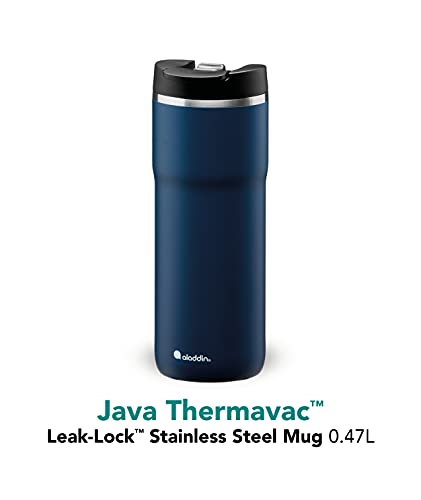 Aladdin Barista Java Thermavac Leak-Lock Stainless Steel Thermos Travel Mug for Hot Drinks 0.47L Navy Blue – Keeps Hot for 4 Hours - BPA-Free Reusable Coffee Cups - Leakproof - Dishwasher Safe