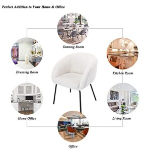 DUOMAY Modern Faux Fur White Barrel Dining Chair, Upholstered Accent Side Chair Makeup Vanity Chair with Back Living Room Leisure Chair with Black Metal Legs for Bedroom Dining Room