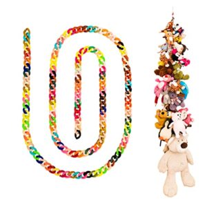acrylic chain for stuffed animal storage. colorful multiuse toy storage organizer.one 6 feet length colorful acrylic chain, “s” hook,door hook and 20 clips.
