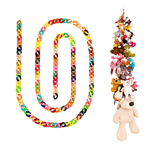 Acrylic Chain for Stuffed Animal Storage. Colorful Multiuse Toy Storage Organizer.One 6 Feet Length Colorful Acrylic Chain, “S” Hook,Door Hook and 20 Clips.