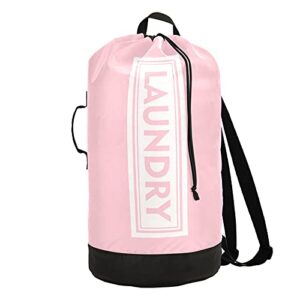 pink laundry backpack large heavy duty laundry bag with adjustable shoulder straps laundry backpack for traveling dirty clothes organizer for college students waterproof