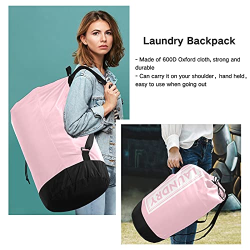 Pink Laundry Backpack Large Heavy Duty Laundry Bag with Adjustable Shoulder Straps Laundry backpack for Traveling Dirty Clothes Organizer for College Students Waterproof