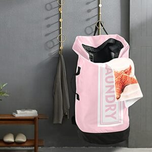 Pink Laundry Backpack Large Heavy Duty Laundry Bag with Adjustable Shoulder Straps Laundry backpack for Traveling Dirty Clothes Organizer for College Students Waterproof