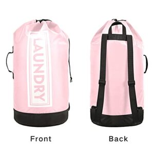 Pink Laundry Backpack Large Heavy Duty Laundry Bag with Adjustable Shoulder Straps Laundry backpack for Traveling Dirty Clothes Organizer for College Students Waterproof