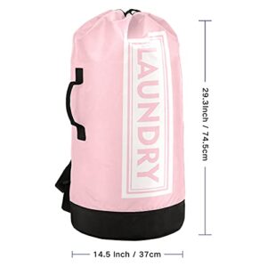 Pink Laundry Backpack Large Heavy Duty Laundry Bag with Adjustable Shoulder Straps Laundry backpack for Traveling Dirty Clothes Organizer for College Students Waterproof