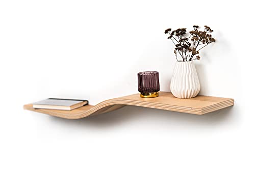 Floating shelves with hidden mount Wall Shelf with white decor modern furniture made of natural Wood, geometric wooden shelf office bookshelves bathroom storage bedroom Simple wave 120cm (47.2 inch)