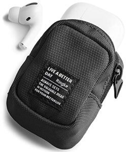 ringke mini pouch [block] nylon carrying pouch small bag for airpods, galaxy buds, earphones, cards, id - black