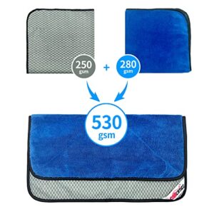 CARCATICZ Microfiber Towels for Cars, Microfiber Cleaning Cloth for Cars, Waxing and Polishing Towels, Lint Free, Scratch-Free, High Absorption, Blue & Gray, 16 in x 16 in, 530gsm, 6pack