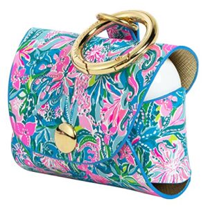 Lilly Pulitzer Blue Leatherette AirPods Pro Holder, Cute Keychain Case with Access to Charging Port, Golden Hour