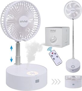 inno portable fan & essential oil diffuser – foldable standing or desk fan with night light, air diffuser, humidifier – 24 hr. run time white