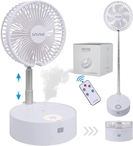 INNO Portable Fan & Essential Oil Diffuser – Foldable Standing or Desk Fan with Night Light, Air Diffuser, Humidifier – 24 Hr. Run Time White