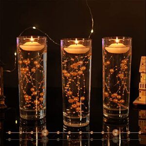 nuanchu 50 pieces artificial pearl string for floating candles 6 inch pearl string vase fillers floating candles centerpiece for valentine's day wedding dinning table party (rose gold)