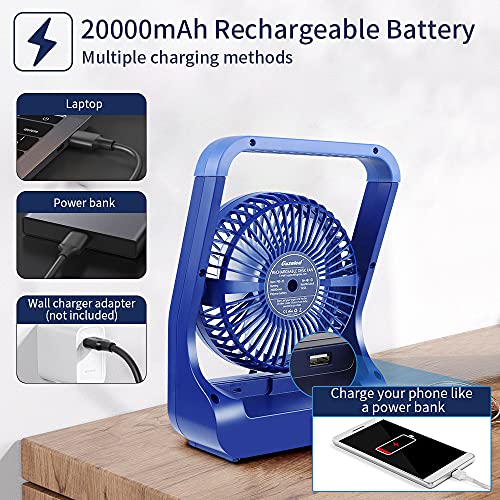 LAVESO Rechargeable Battery Powered Fan, 20000mAh Battery Operated Fan, Portable Fan for Camping/Traveling, USB Desk Fan with Timer, 200H Long Lasting, 3 Speeds, 350°Rotation