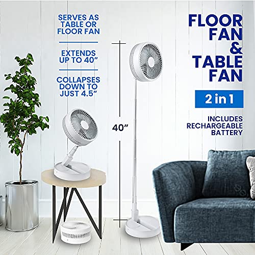 My Foldaway Fan Folding Fan, Portable Fan for Travel, Rechargeable Fan with 10 Hour Battery Life, Super Quiet Cordless Fan & Desk Fan, Travel Fan Extendable from 4”- 40” with 3 Modes As Seen on TV