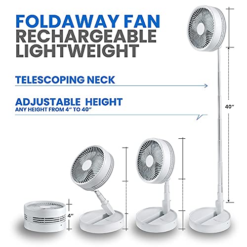 My Foldaway Fan Folding Fan, Portable Fan for Travel, Rechargeable Fan with 10 Hour Battery Life, Super Quiet Cordless Fan & Desk Fan, Travel Fan Extendable from 4”- 40” with 3 Modes As Seen on TV