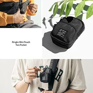 Ringke Mini Pouch [Two Pocket] Nylon Carrying Pouch Small Bag for AirPods, Galaxy Buds, Earphones, Cards, ID - Black