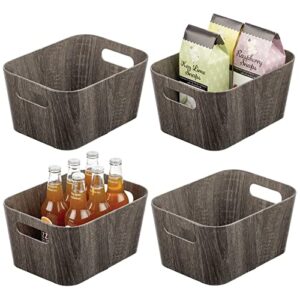 mdesign wood print food bin box with handles - rustic basket for kitchen and pantry vegetable and potato storage - perfect for garlic, onions, fruit, and more - 12" long - 4 pack - black