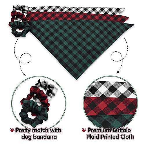 Buffalo Plaid Dog Bandana & Hair Scrunchies Dog Puppies Pets Accessories Cotton Bandanas Handkerchiefs Scarfs Dog Birthday Party Outfit Dog Lovers Presents