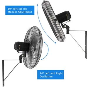 KEN BROWN 20 Inch Industrial Oscillating Wall Mount Fan 5500CFM,Heavy Duty,High Velocity,3- Speed,Black