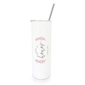 the cotton & canvas co. personalized name floral matron of honor insulated stainless steel wedding tumbler with metal straw, matron of honor proposal box, bridal party gift (20 ounce)