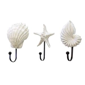 uxely wall hooks coat hooks, 3pcs/set resin hanger decorative hooks, sea shell wall hooks, coastal theme beach house decor for bathroom doors, bedrooms, wardrobes(white)