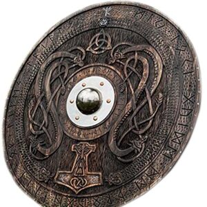 Kasmiartgallery Medieval Viking Shield with Carved Norse Runic Ornaments Shield Celtic Ornament Green