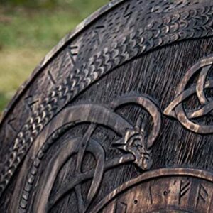 Kasmiartgallery Medieval Viking Shield with Carved Norse Runic Ornaments Shield Celtic Ornament Green