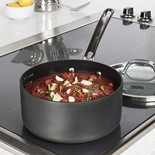 Viking Culinary Hard Anodized Nonstick Saucepan, 3 Quart | Includes Glass Lid, Interior Measurment Markings & Stay-Cool Handle | Dishwasher, Oven Safe