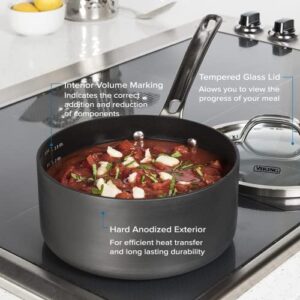 Viking Culinary Hard Anodized Nonstick Saucepan, 3 Quart | Includes Glass Lid, Interior Measurment Markings & Stay-Cool Handle | Dishwasher, Oven Safe