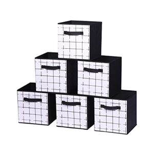 lourome storage cubes. b&w check storage cube set, 6x cube storage bins. 10.5" cubby storage bins for cube shelf organizer, closet storage basket and room organization. collapsible storage bin boxes