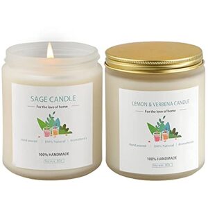 sage candles for cleansing house, 2 pack 8oz 100 hrs. burning, soy wax sage scented candles for home scented candle, for house energy cleansing, banishes negative energy, purification and healing…